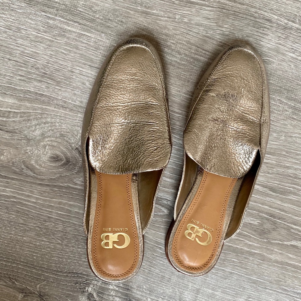 Gianni Bini Pebbled Gold Leather Mules